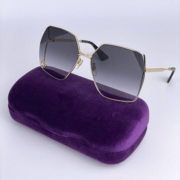 Gucci Accessories - NEW Gucci Logo GG0817S 006 Gold Gray Geometric Oversized Metal Women Sunglasses
